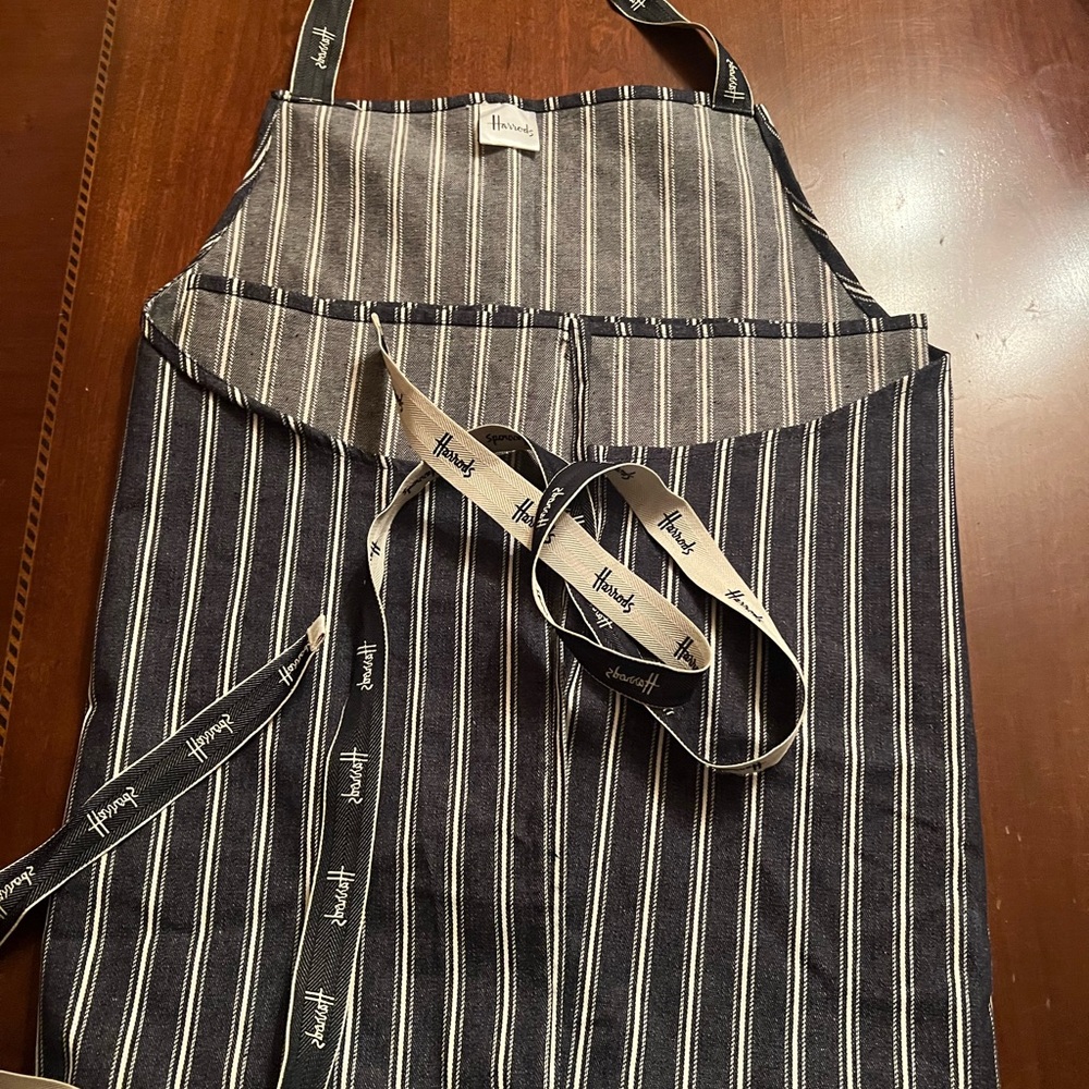 Harrods blue butchers apron 100% heavy cotton chambray unisex adult RARE - Picture 3 of 4